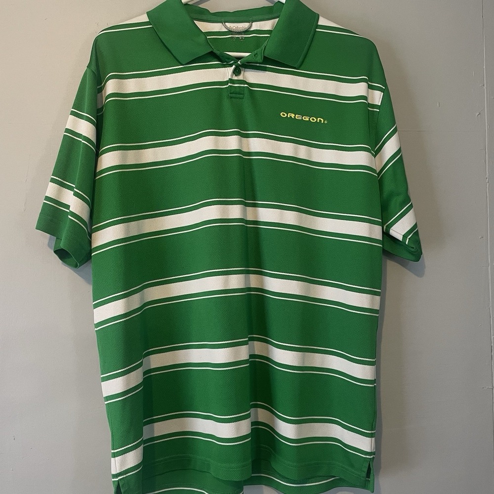 Oregon Ducks Columbia Omni-Shade Polo Shirt Mens L Green Stripe‎ Golf NCAA - Picture 2 of 10